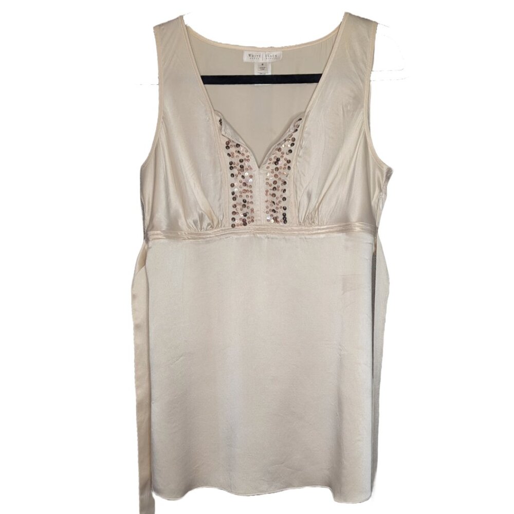 White House Black Market Vintage Silk Sleeveless Blouse with Sequins and Ties